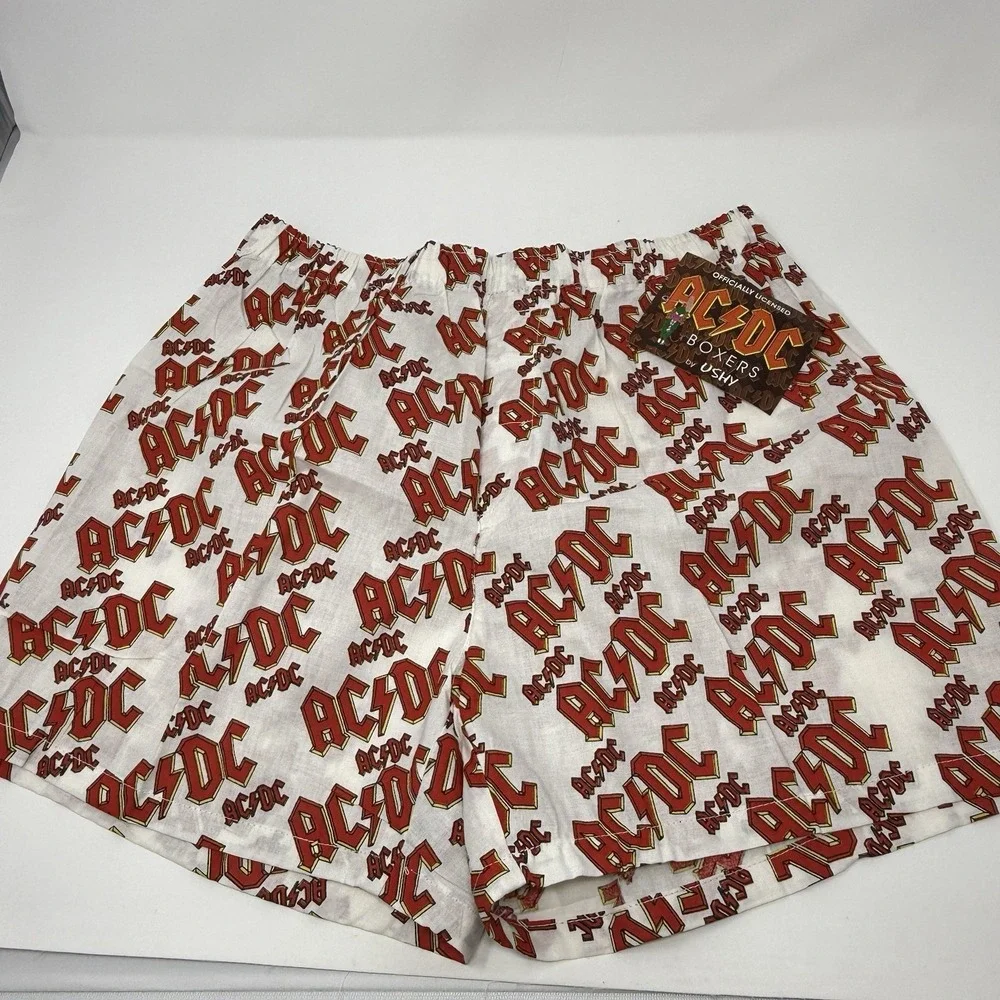 Vtg NWT  Ushy 1997 AC/DC Boxer Shorts Underwear  AC/DC  Red/Wht Allover Print XL